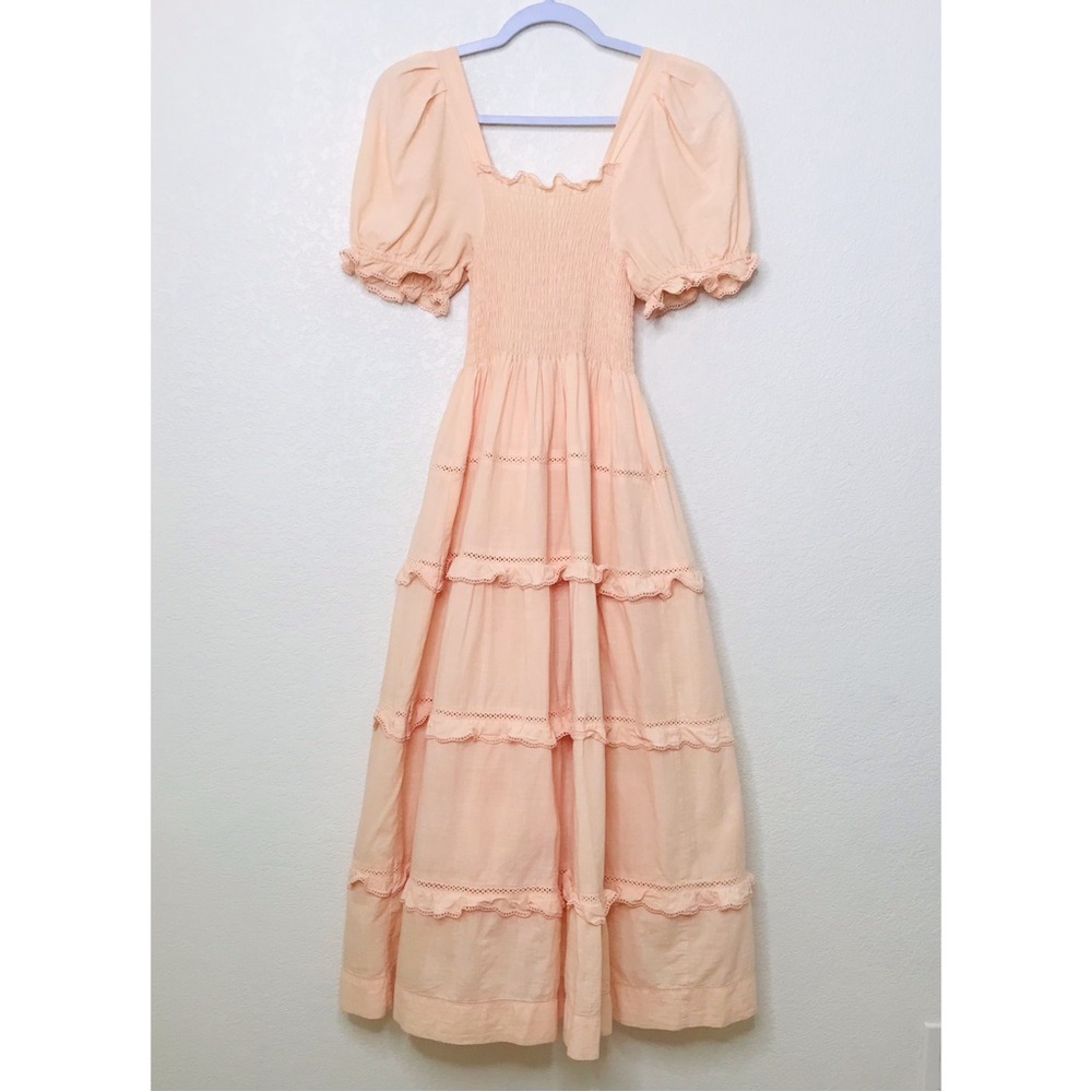 THE GREAT. The Scallop Savanna Dress in Light Peach - Picture 9 of 14
